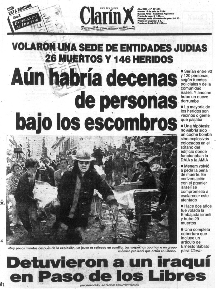 Tapa de Clarin del 19 de julio de 1994.