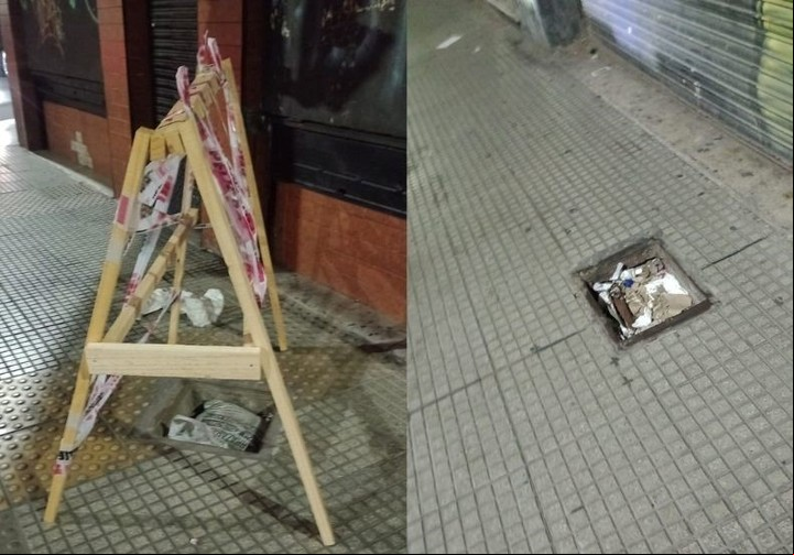 El robo de rejillas o tapas metálicas del piso se vuelve peligroso para quienes transitan las veredas.