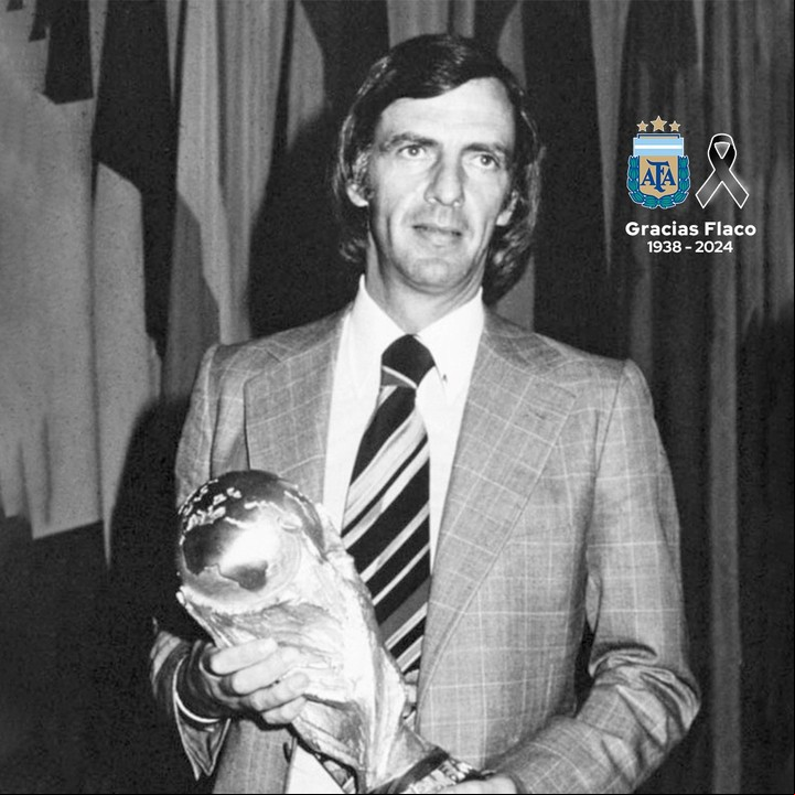 César Luis Menotti y la imagen que eligió la AFA para anunciar su muerte, a los 85 años.