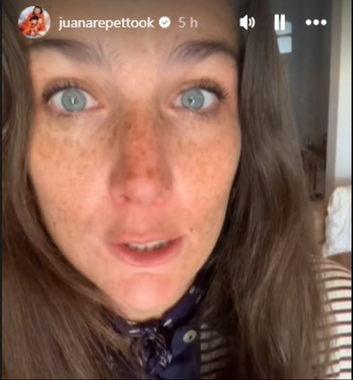 Juana Repetto: "Estoy agotada de lavar pantalones cagados y de darle teta toda la noche". Captura Instagram.