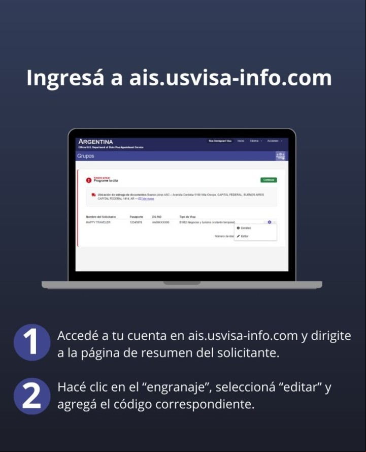 Cómo cambiar el código de solicitud de visa si no coincide con el del sistema.