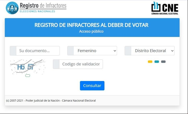 Registro de infractores al deber de votar.